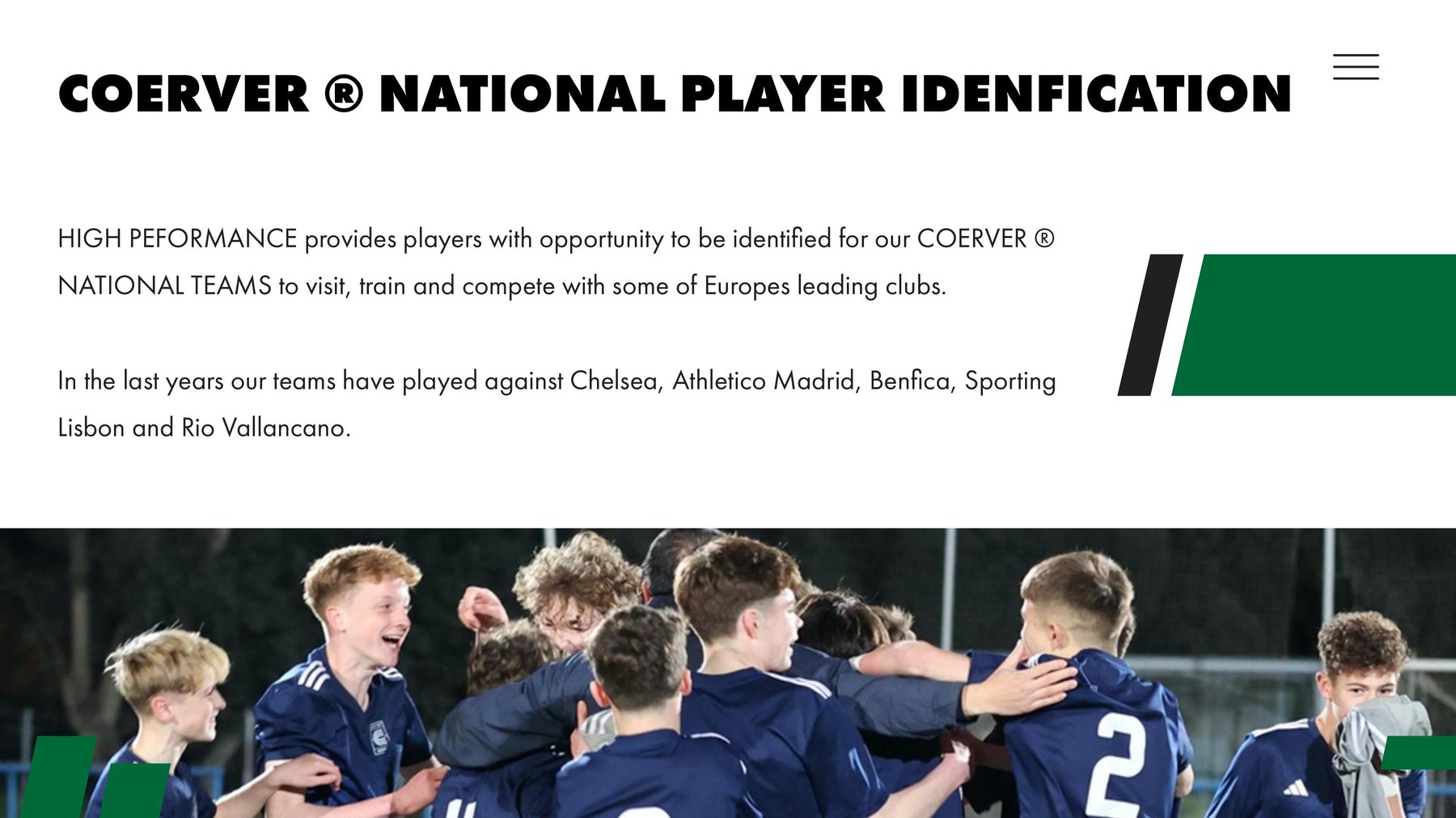 Coerver National Player Identification – pathway to compete against Chelsea, Atletico Madrid, SL Benfica and other elite European clubs