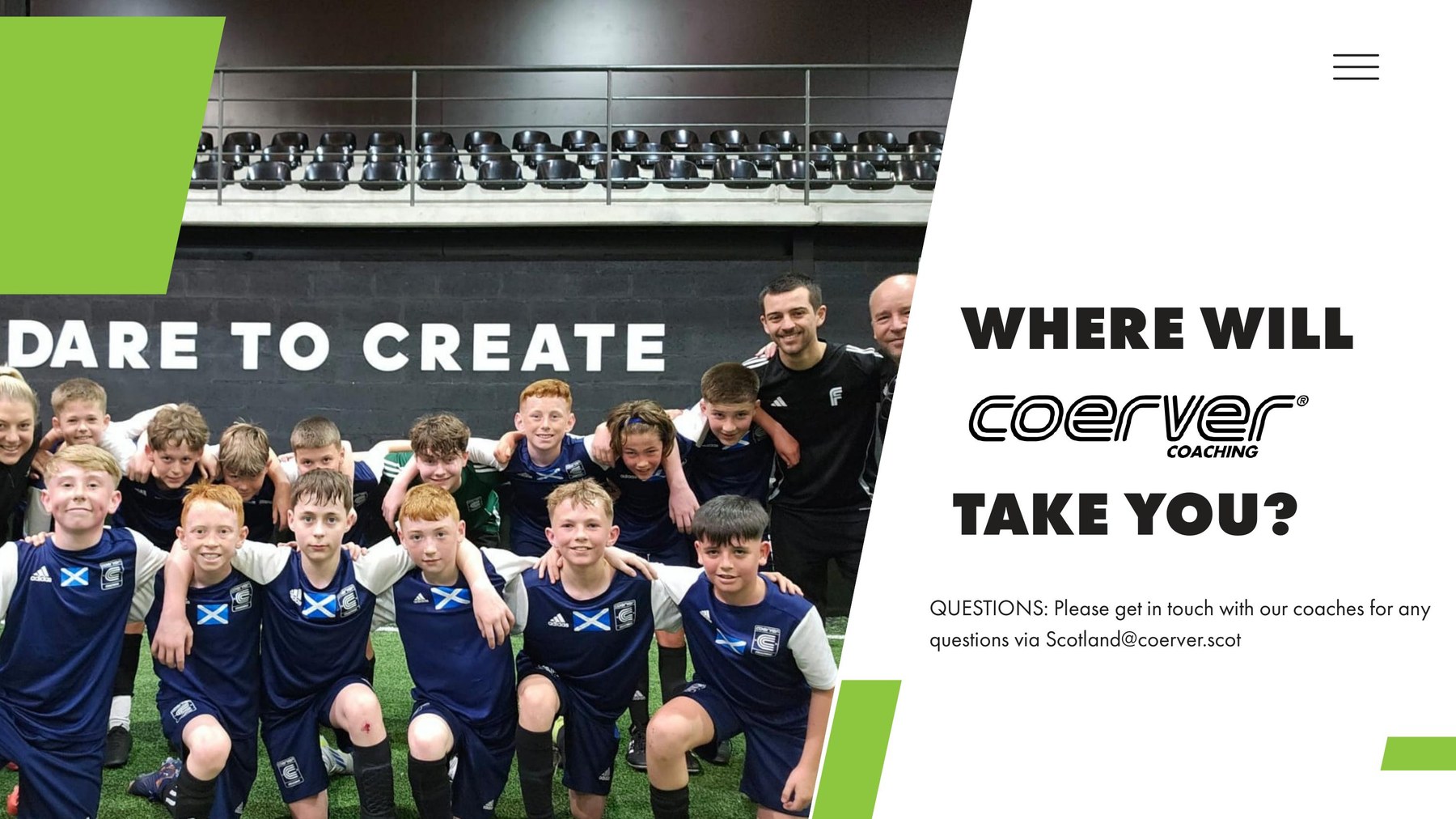 Coerver Coaching Scotland players celebrating at Strikers Indoor Football Aberdeen – Dare To Create