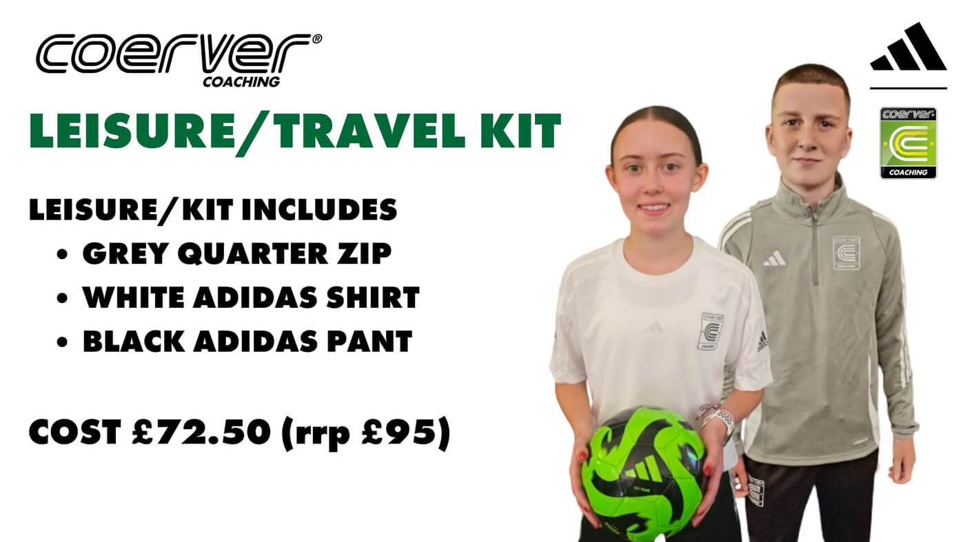 Coerver Leisure/Travel Kit - Grey Quarter Zip, White Adidas Shirt, Black Adidas Pant - £72.50