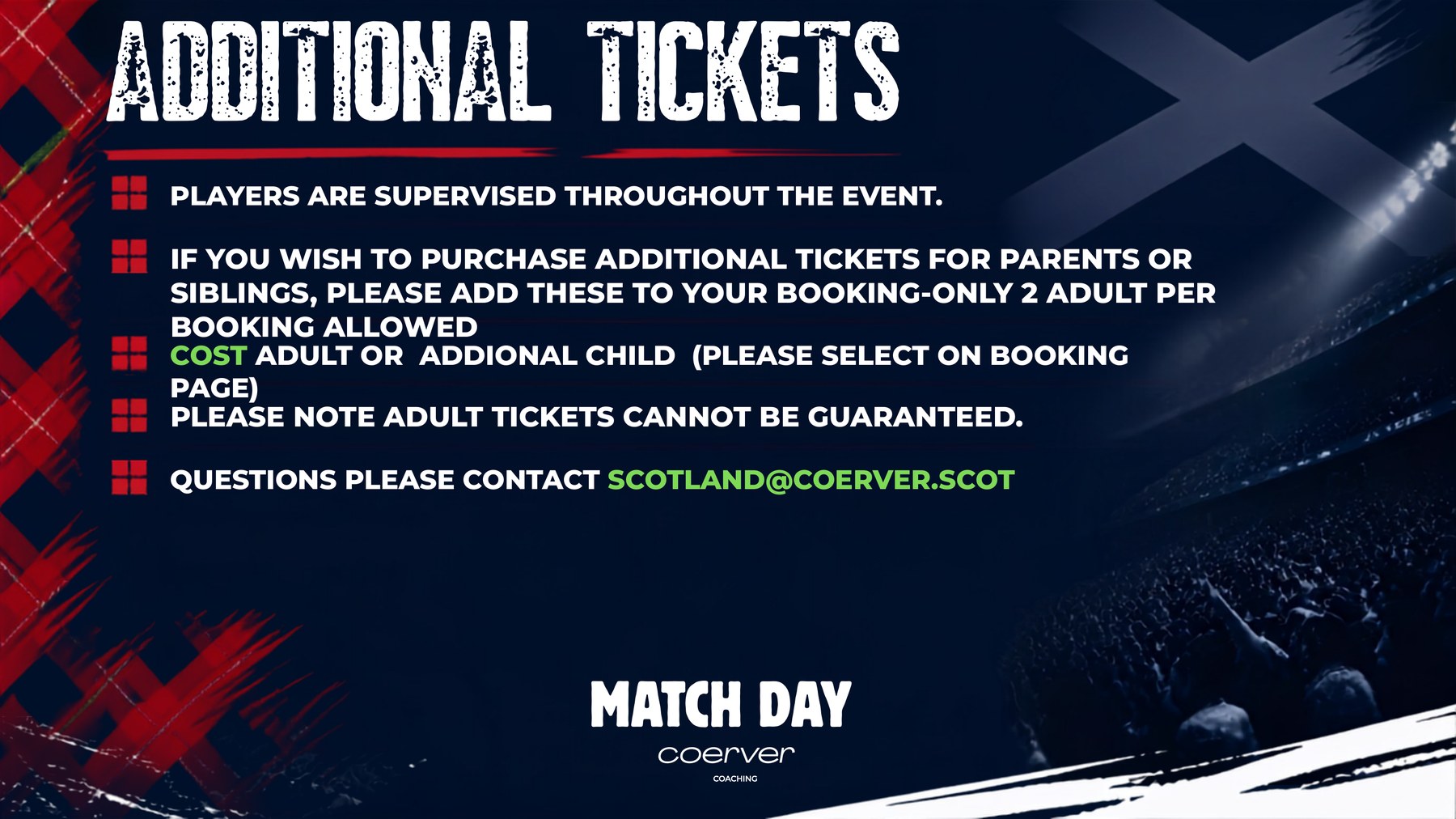 Additional Tickets - Adult and Sibling pricing